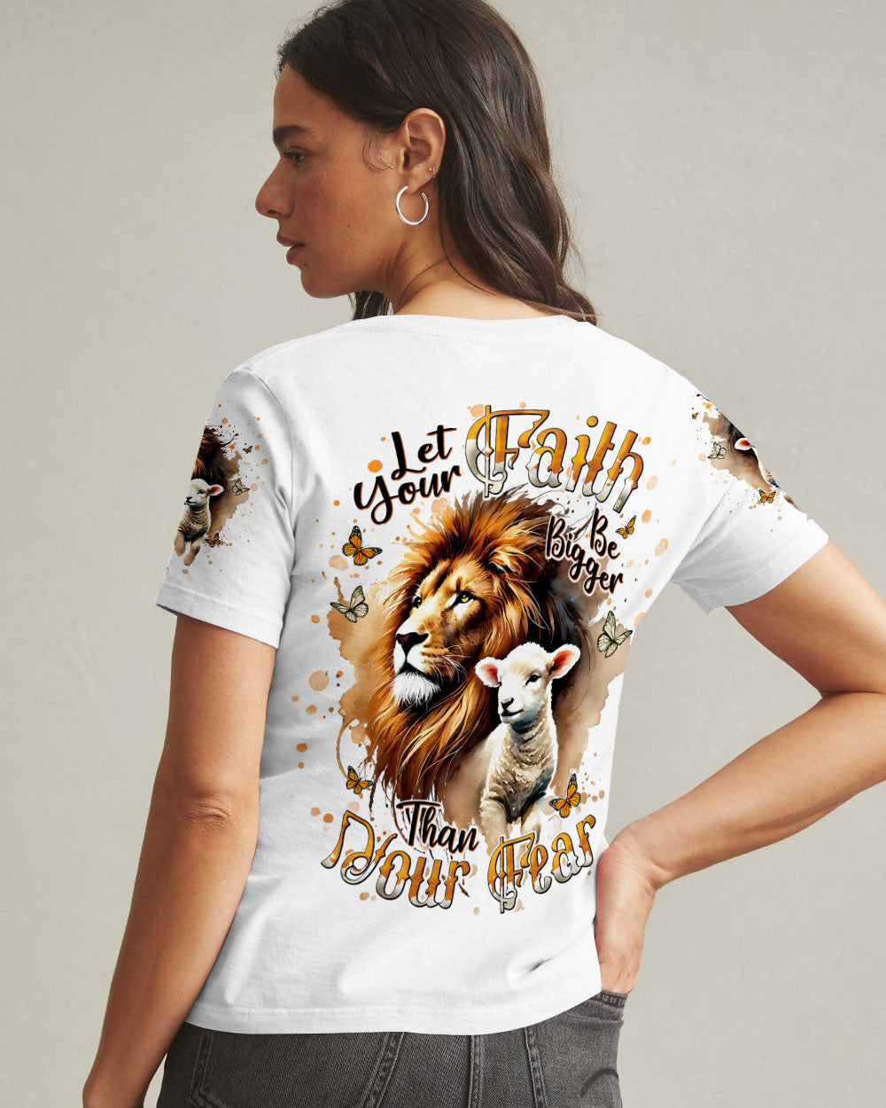 Let Your Faith Be Bigger Than Your Fear Lion Lamb Women's All Over Print Shirt - Tlnt0409252