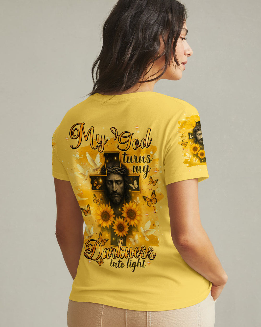 My God Turns My Darkness Into Light Sunflower Women's All Over Print Shirt - Tlnt0606252