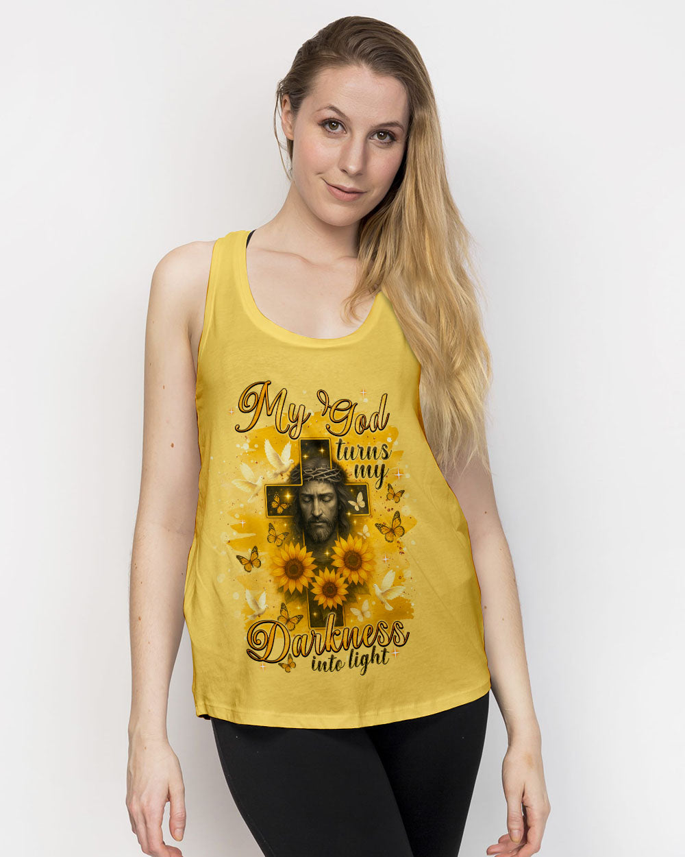 My God Turns My Darkness Into Light Sunflower Women's All Over Print Shirt - Tlnt0606252