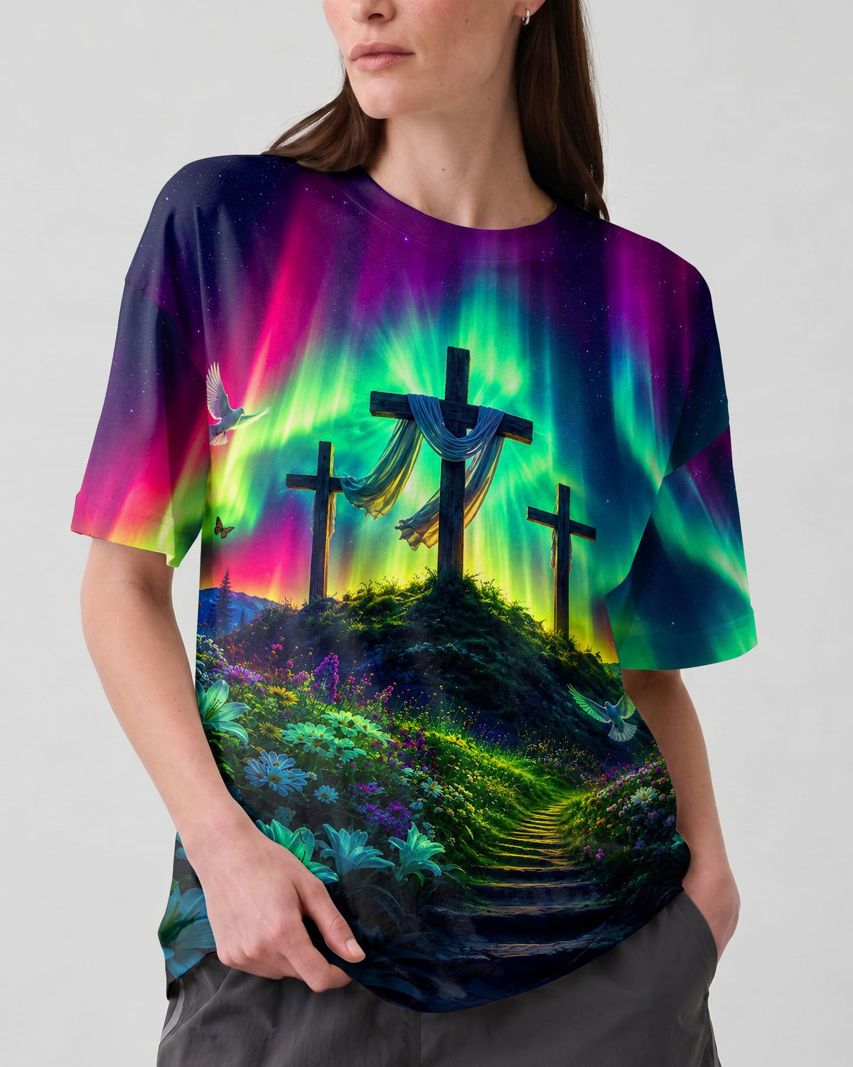 Cross Glowing Aurora Women's All Over Print Shirt - Tlnt0607263