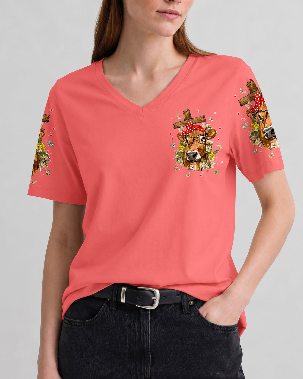 Blessed By God Highland  Cow Women's All Over Print Shirt - Tlnt0607264