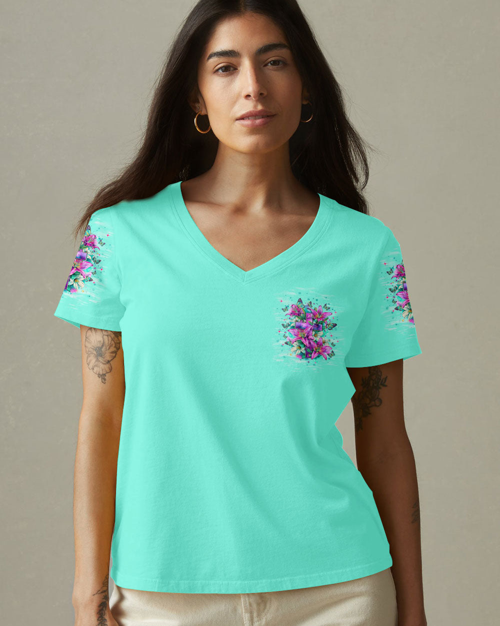 Blessed By God Loved By Jesus Cross Lilies Women's All Over Print Shirt - Tlnt1009253