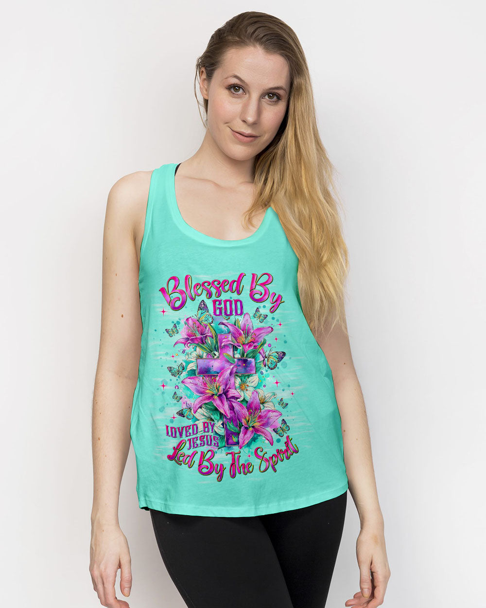Blessed By God Loved By Jesus Cross Lilies Women's All Over Print Shirt - Tlnt1009253