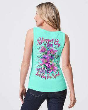 Blessed By God Loved By Jesus Cross Lilies Women's All Over Print Shirt - Tlnt1009253