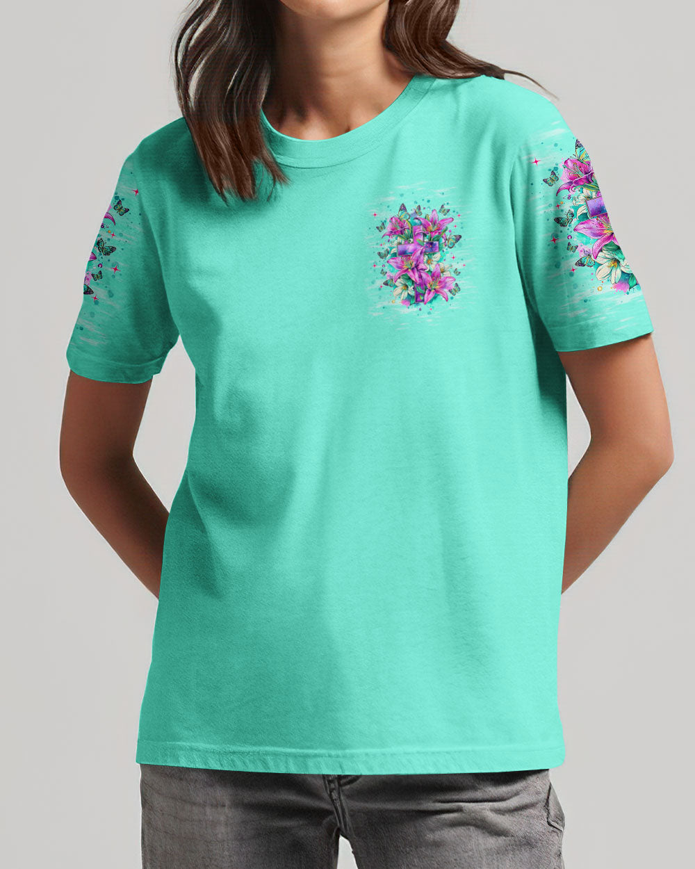 Blessed By God Loved By Jesus Cross Lilies Women's All Over Print Shirt - Tlnt1009253