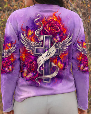 Faith Fire Rose Cross Women's All Over Print Shirt - Tlnt1105264