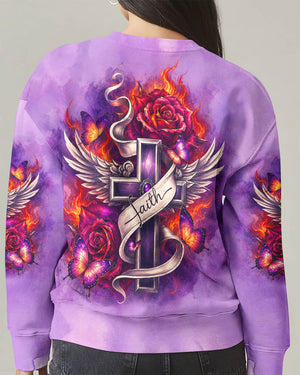 Faith Fire Rose Cross Women's All Over Print Shirt - Tlnt1105264