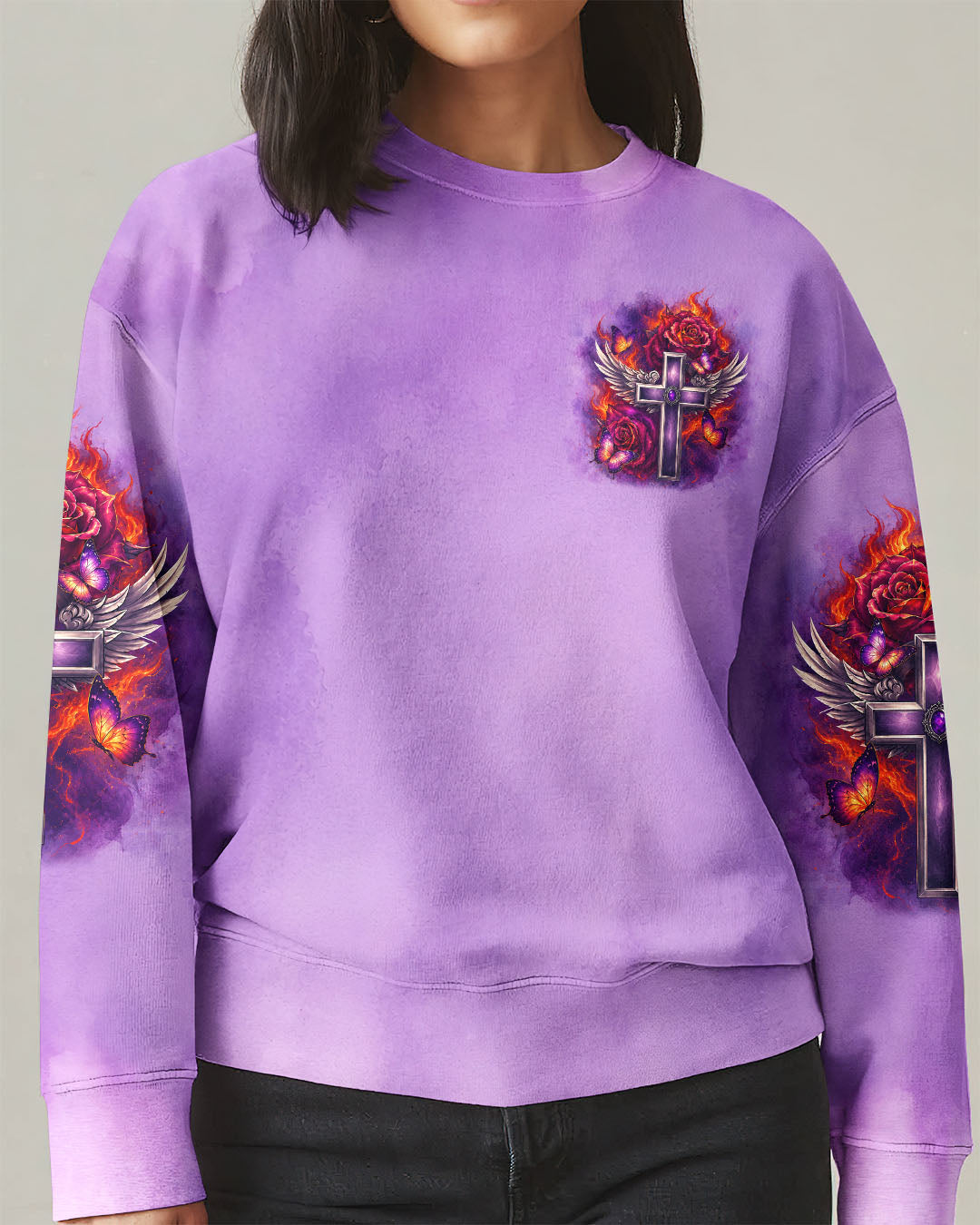 Faith Fire Rose Cross Women's All Over Print Shirt - Tlnt1105264