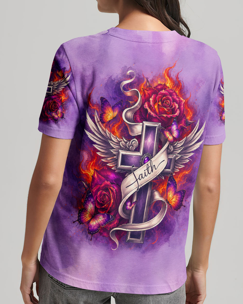 Faith Fire Rose Cross Women's All Over Print Shirt - Tlnt1105264