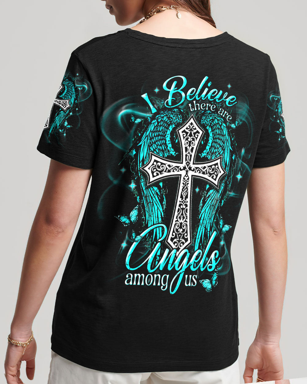 I Believe There Are Angels Among Us Cross Wings Women's All Over Print Shirt    - Tlnt1803252