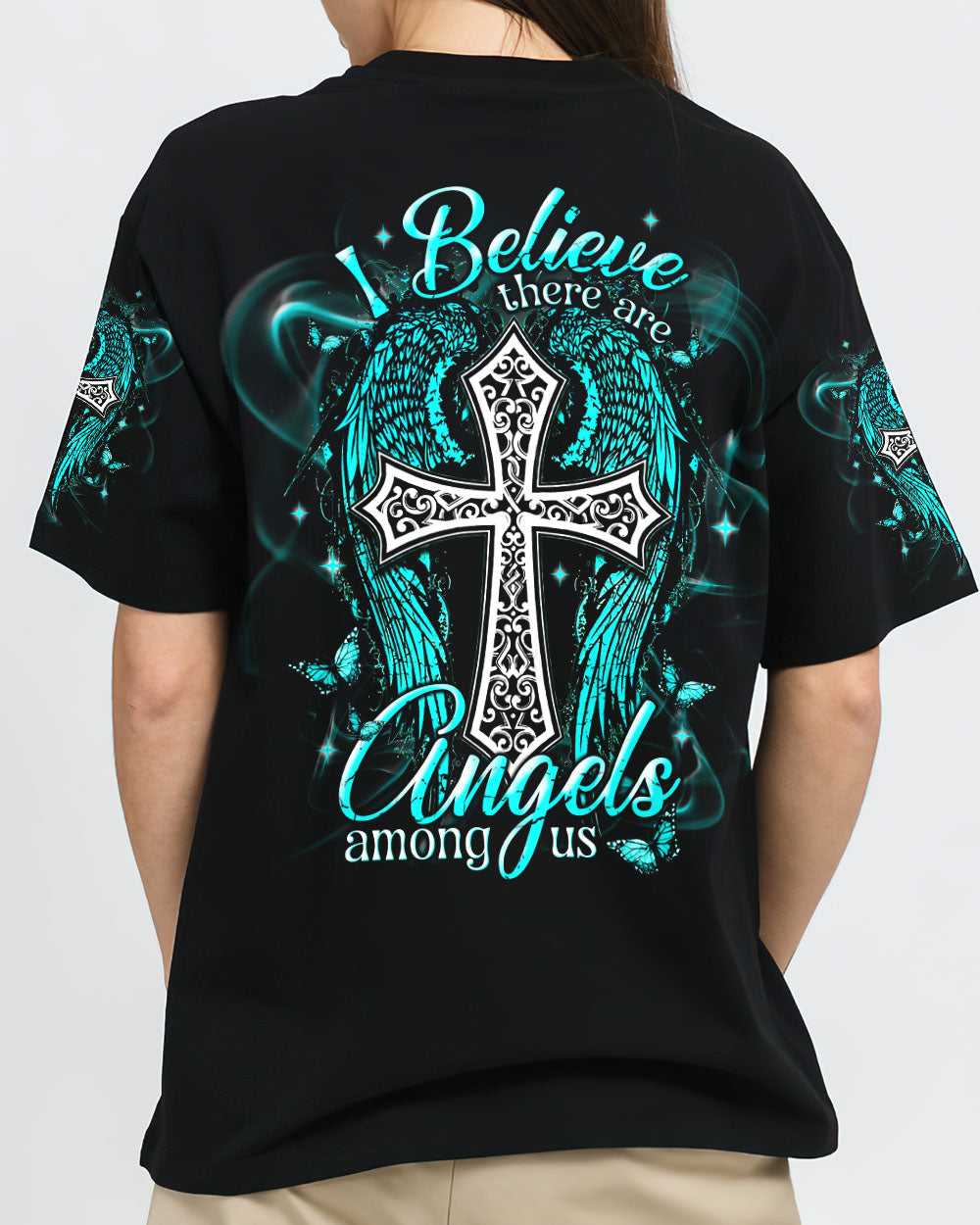 I Believe There Are Angels Among Us Cross Wings Women's All Over Print Shirt    - Tlnt1803252