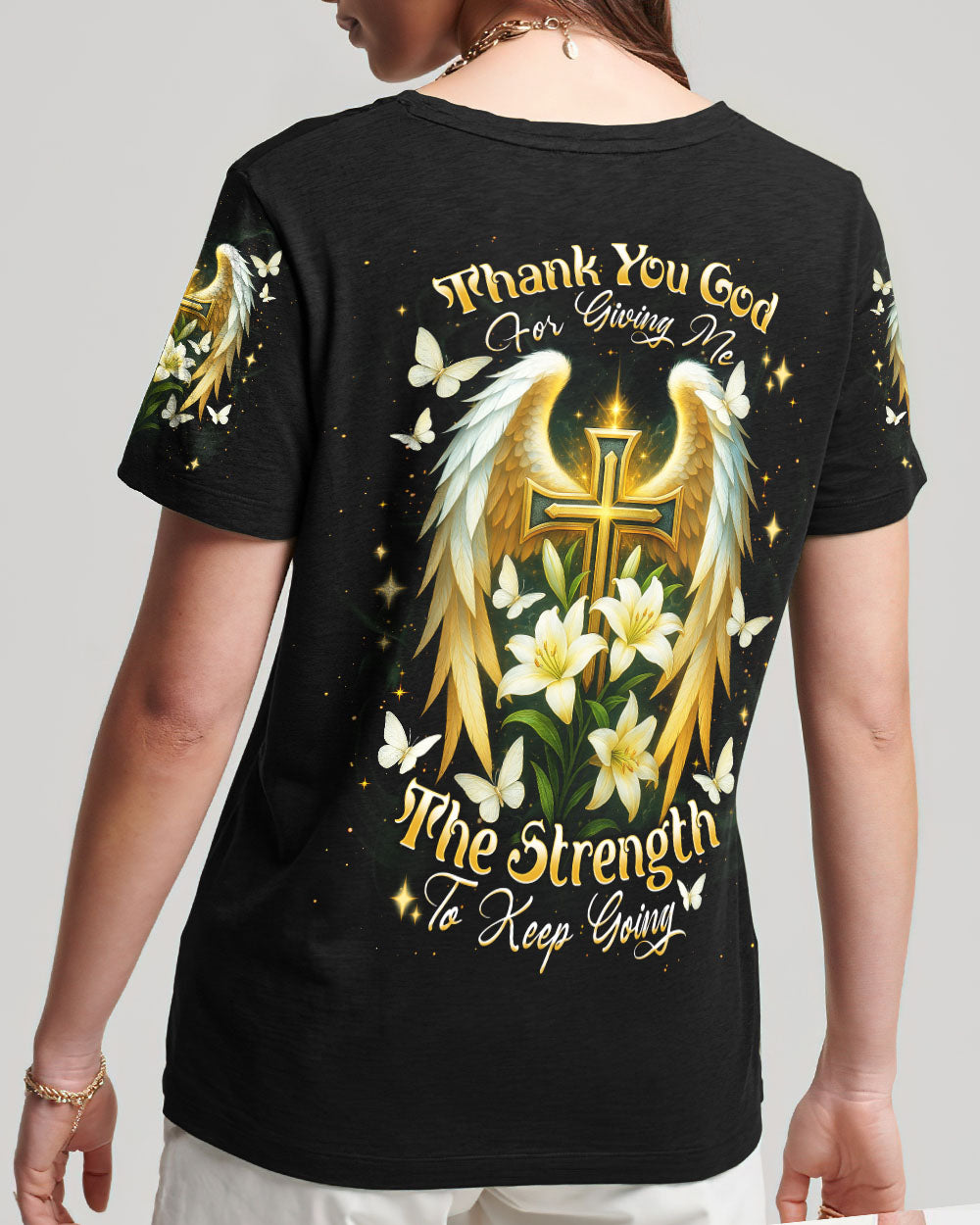 Thank You God Cross Wings Women's All Over Print Shirt    - Tlnt1804252