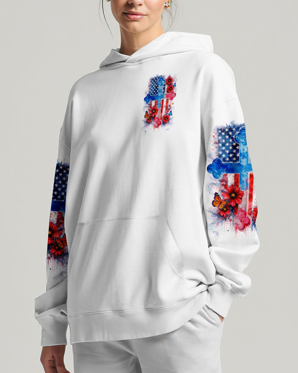 One Nation Under God Floral Flag Women's All Over Print Shirt   - Tlnt1903261
