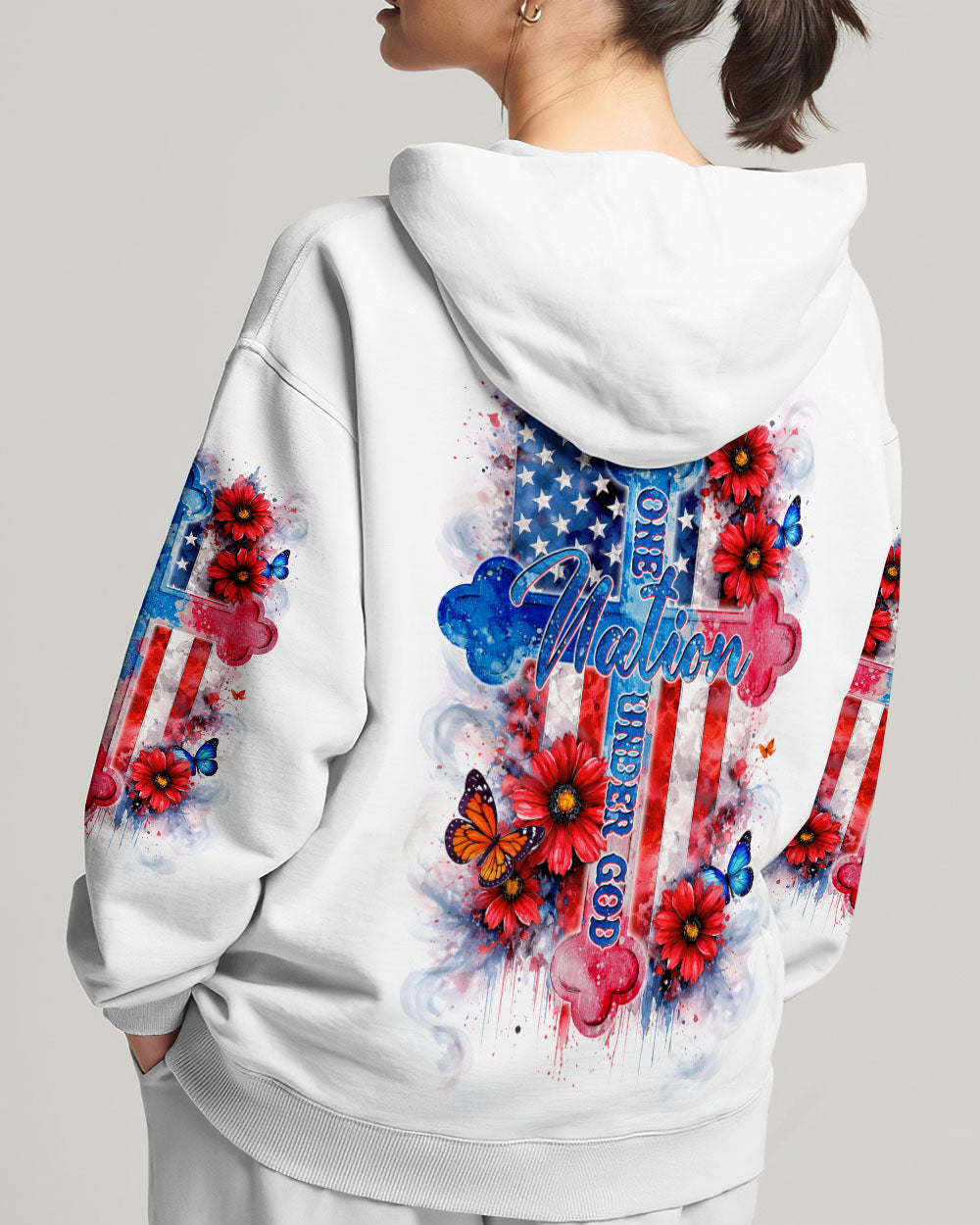 One Nation Under God Floral Flag Women's All Over Print Shirt   - Tlnt1903261