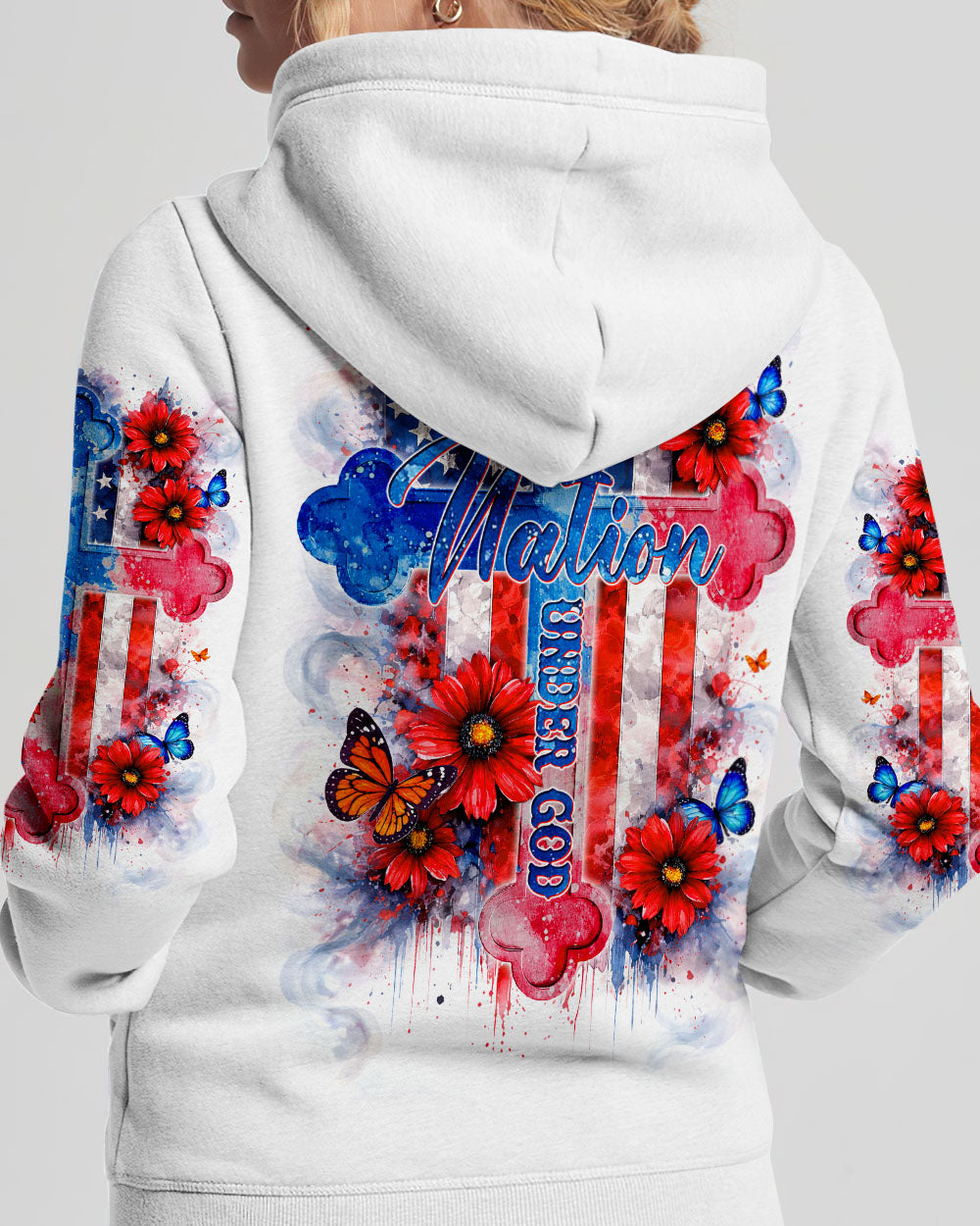 One Nation Under God Floral Flag Women's All Over Print Shirt   - Tlnt1903261