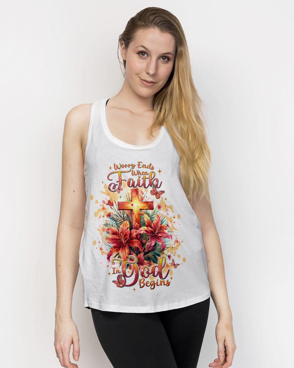 Worry Ends When Faith In God Begins Lilies Women's All Over Print Shirt - Tlnt2204244