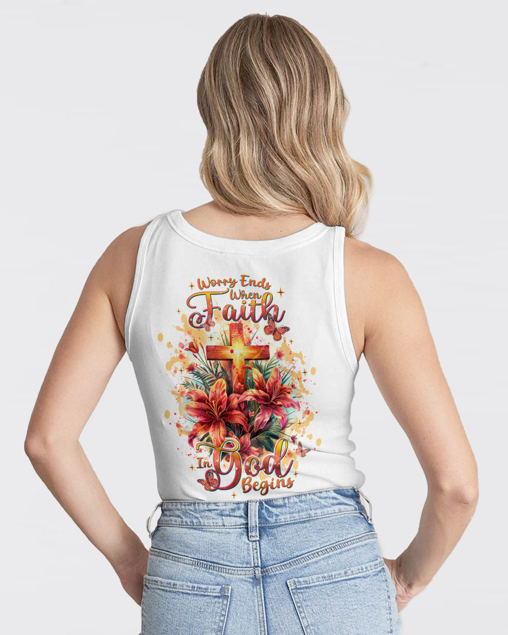 Worry Ends When Faith In God Begins Lilies Women's All Over Print Shirt - Tlnt2204244