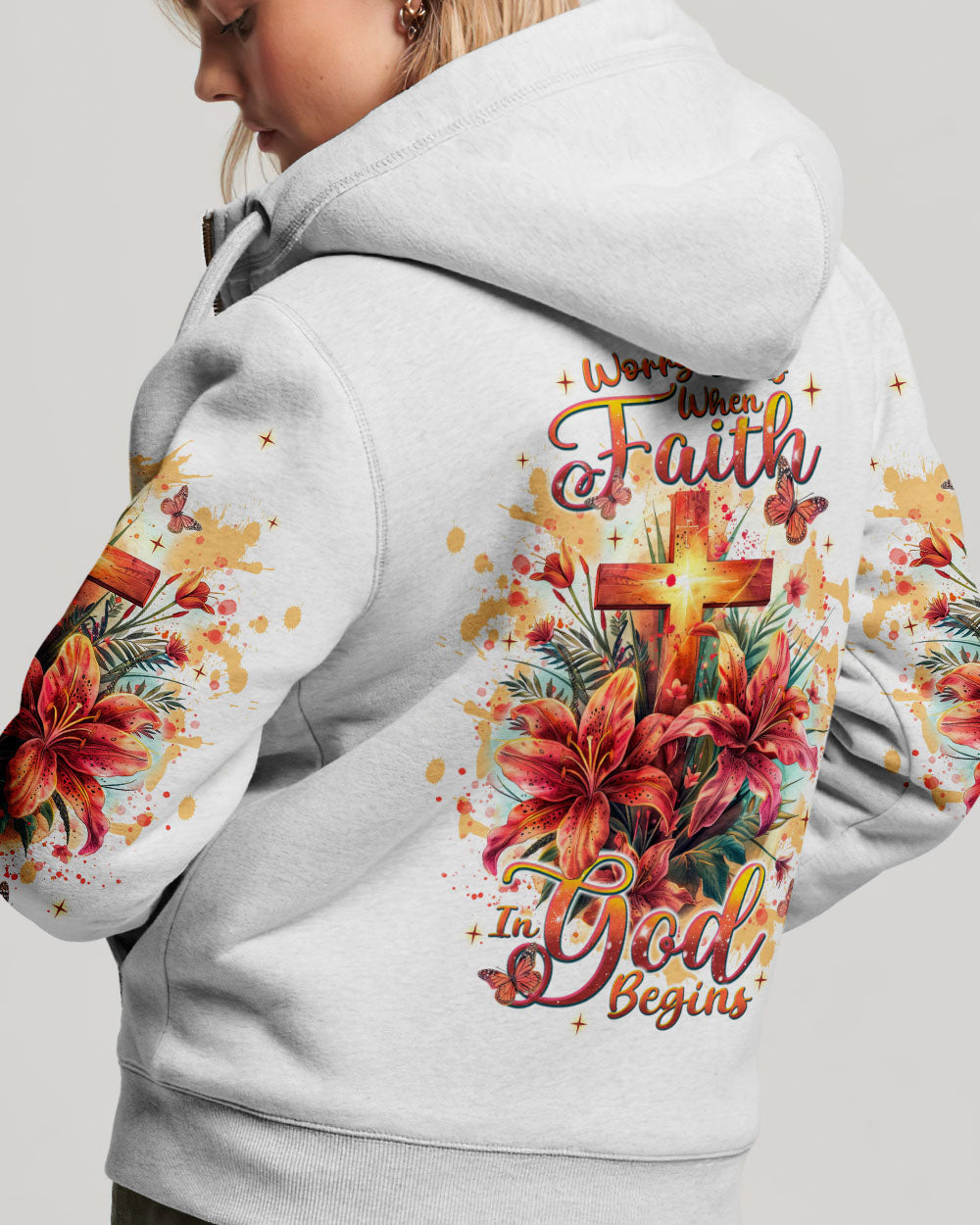 Worry Ends When Faith In God Begins Lilies Women's All Over Print Shirt - Tlnt2204244