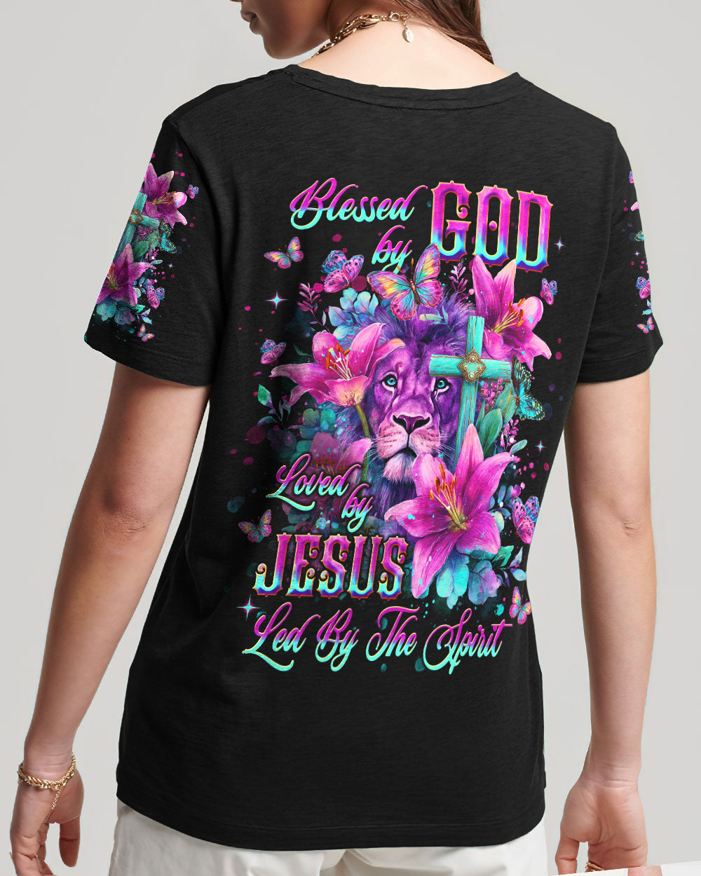 Blessed By God Loved By Jesus Lion Lilies Women's All Over Print Shirt - Tlnt2209251