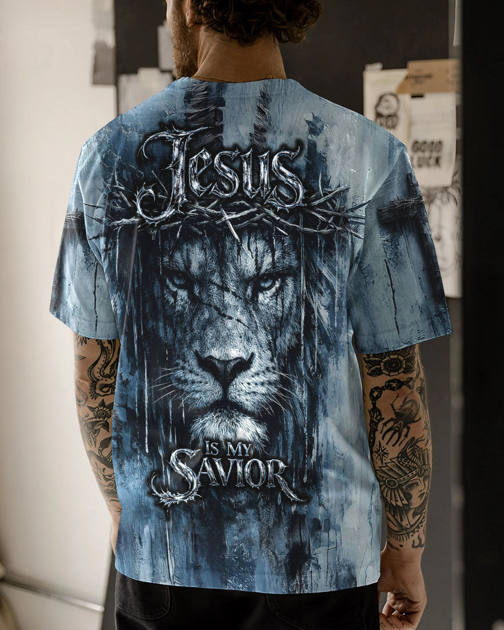 Jesus Is My Savior Lion  Watercolor Men's All Over Print Shirt -   Tlnt2303263