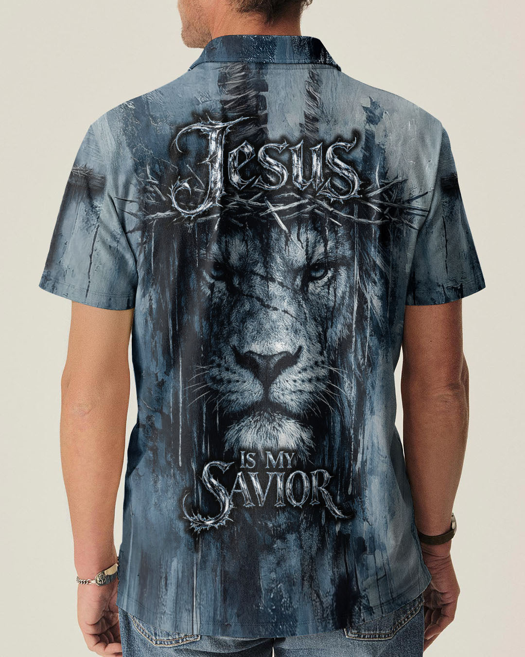Jesus Is My Savior Lion  Watercolor Men's All Over Print Shirt -   Tlnt2303263