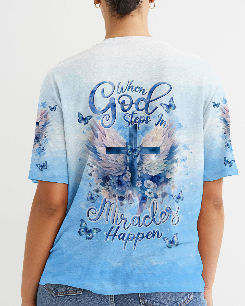 When God Steps In Miracles Happen Wings Women's All Over Print Shirt - Tlnt2504245
