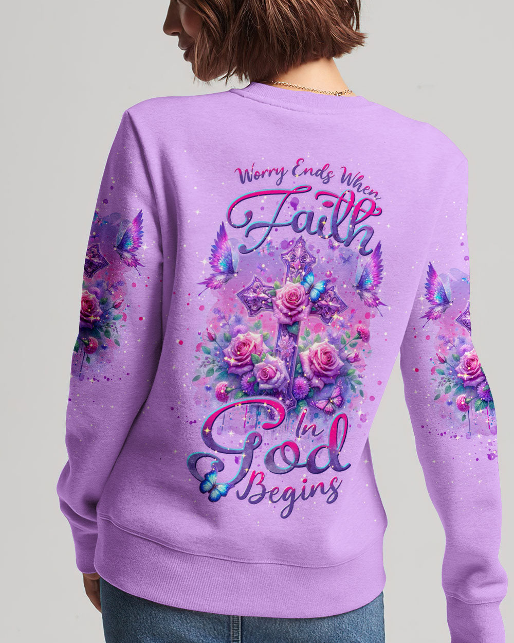 Worry Ends When Faith In God Begins Women's All Over Print Shirt - Tlnt3101243