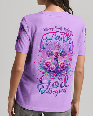 Worry Ends When Faith In God Begins Women's All Over Print Shirt - Tlnt3101243