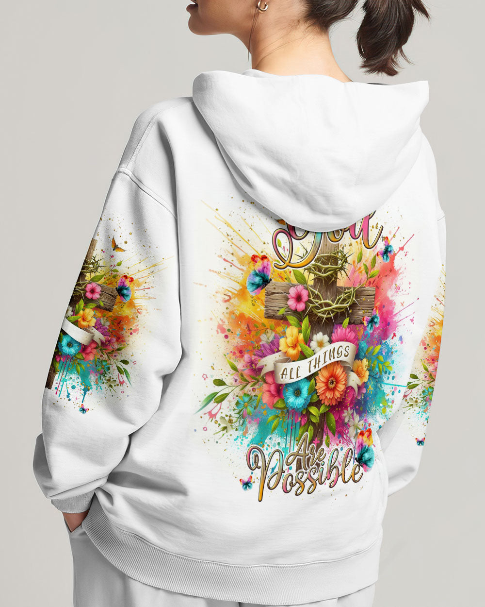 With God All Things Are Possible Flower Cross Women's All Over Print Shirt - Tlnt3105242
