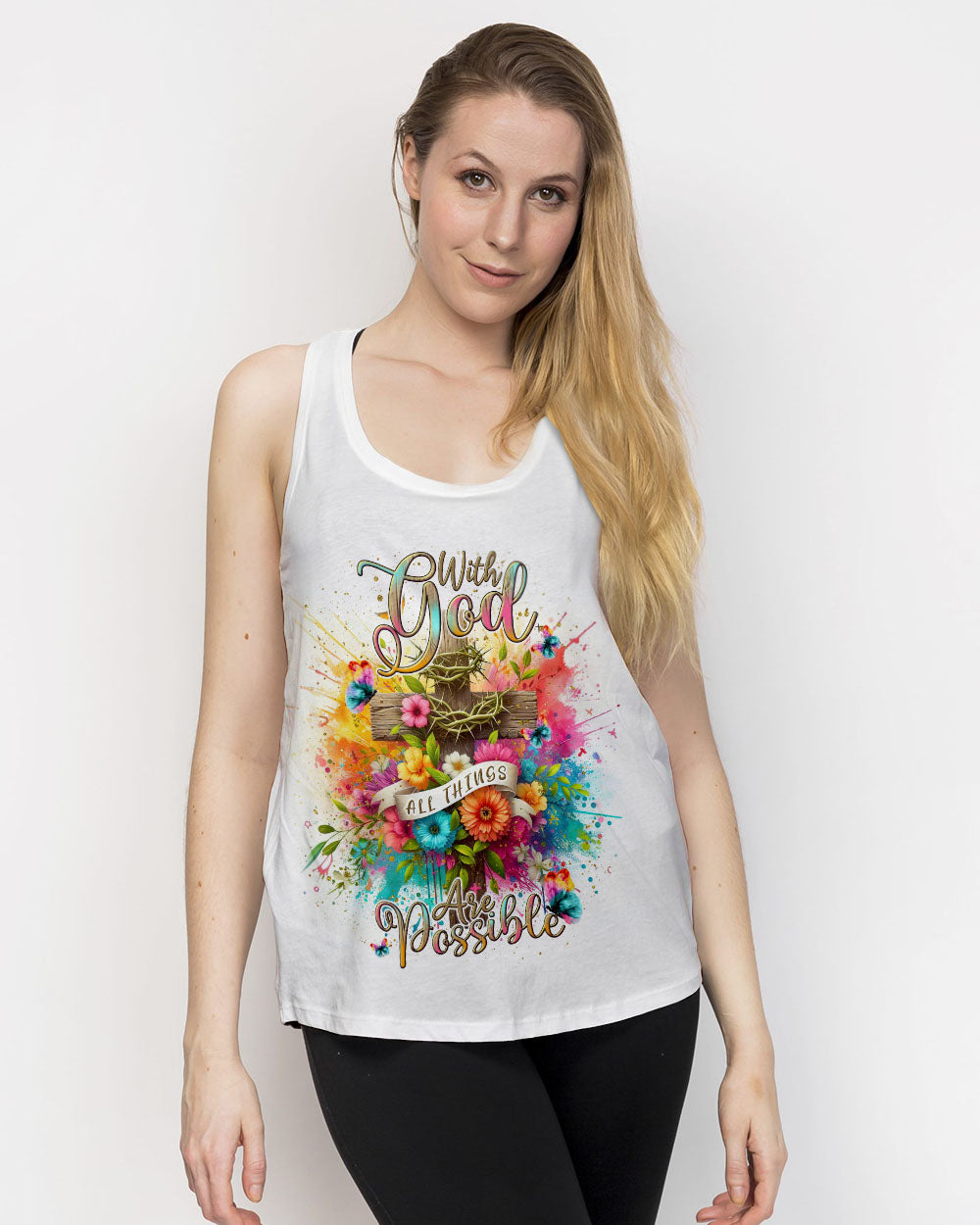 With God All Things Are Possible Flower Cross Women's All Over Print Shirt - Tlnt3105242