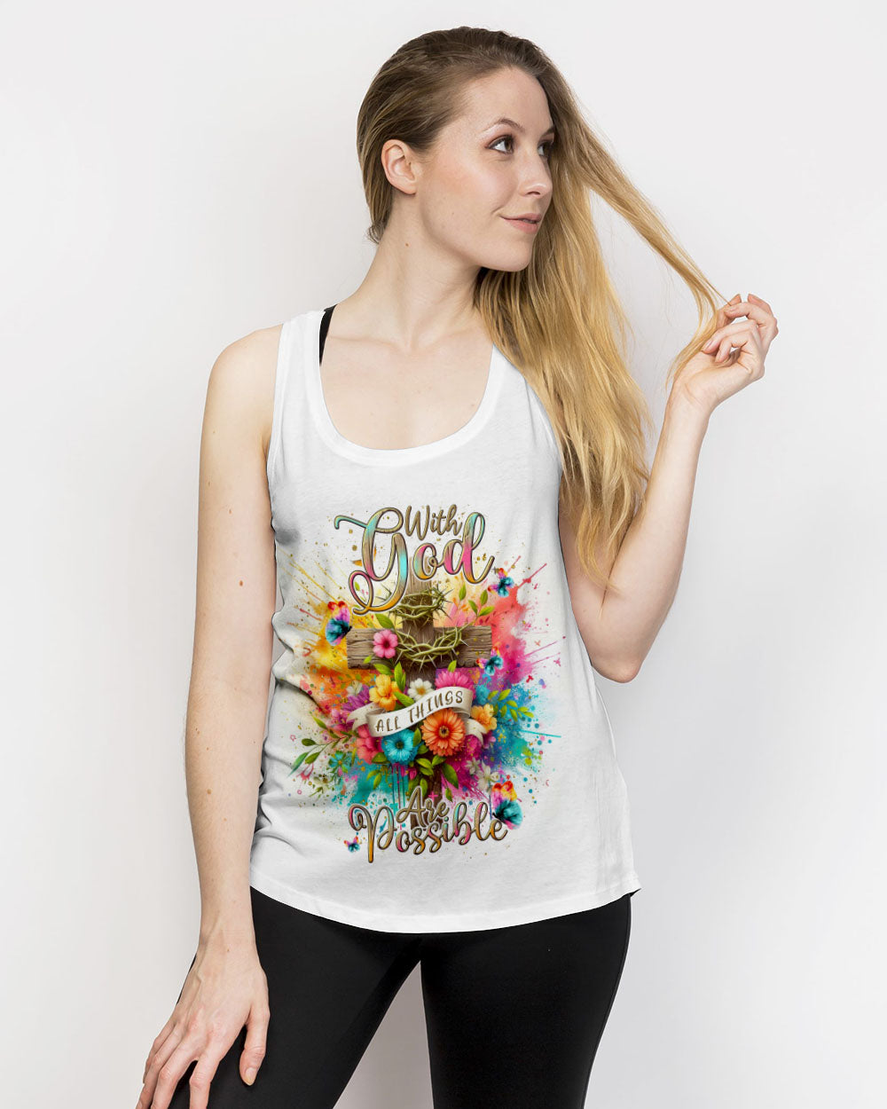 With God All Things Are Possible Flower Cross Women's All Over Print Shirt - Tlnt3105242