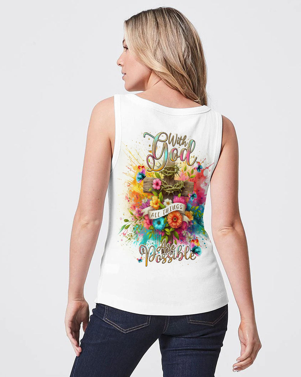 With God All Things Are Possible Flower Cross Women's All Over Print Shirt - Tlnt3105242