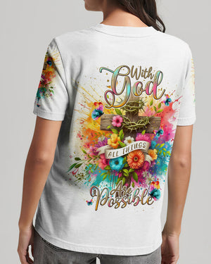 With God All Things Are Possible Flower Cross Women's All Over Print Shirt - Tlnt3105242