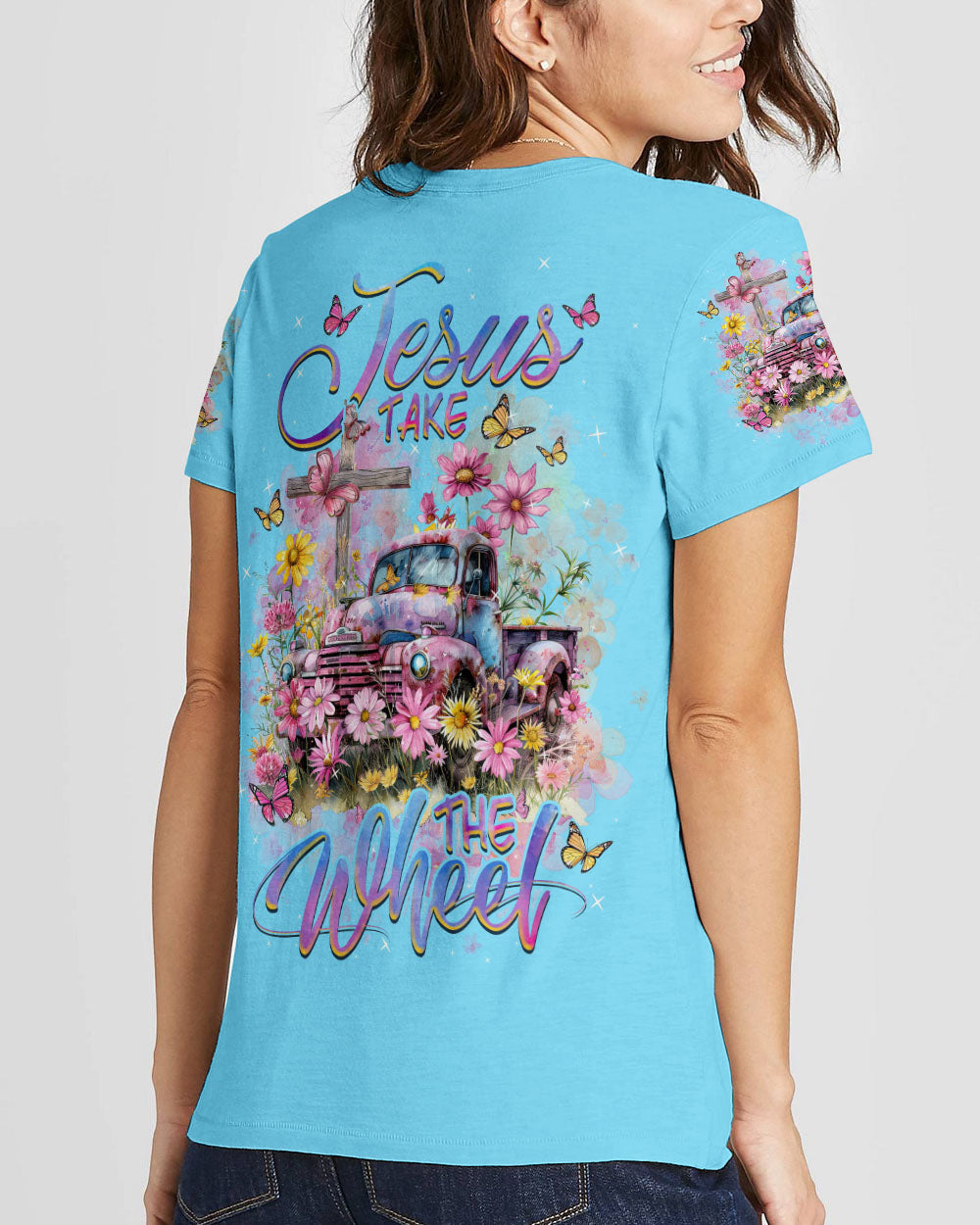 Jesus Take The Wheel Flower Truck Women's All Over Print Shirt - Tlnz1103241