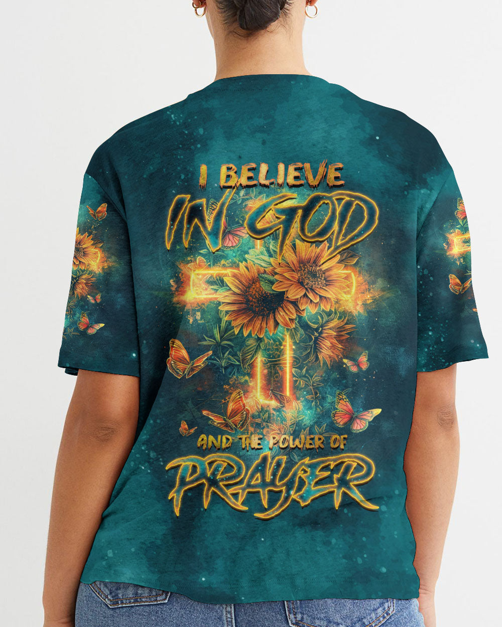 I Believe In God Cross Sunflower Women's All Over Print Shirt - Tlnz1303242