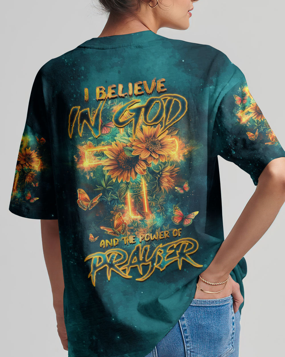 I Believe In God Cross Sunflower Women's All Over Print Shirt - Tlnz1303242