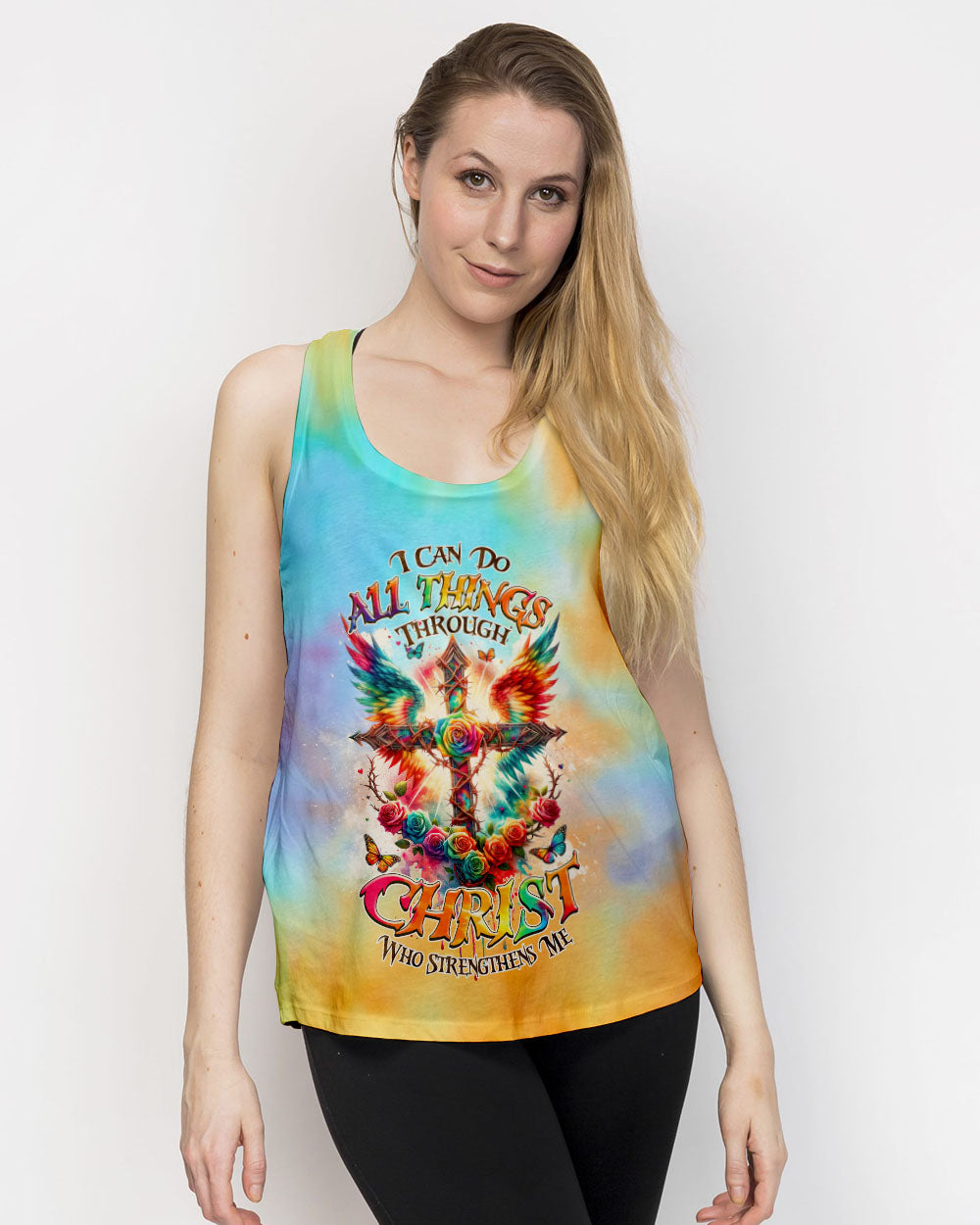 I Can Do All Things Cross Wings Tie Dye Women's All Over Print Shirt - Tlnz2401242