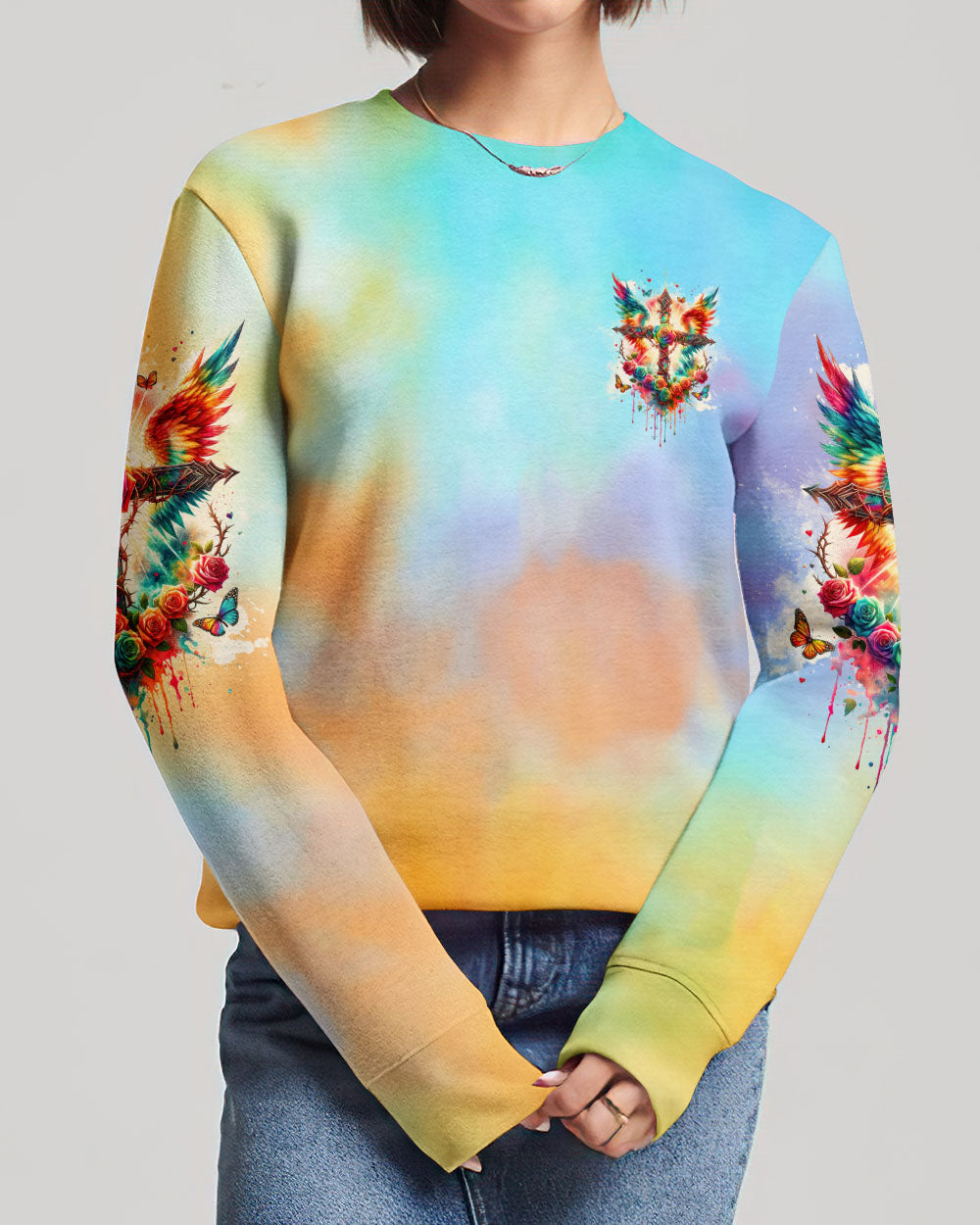 I Can Do All Things Cross Wings Tie Dye Women's All Over Print Shirt - Tlnz2401242
