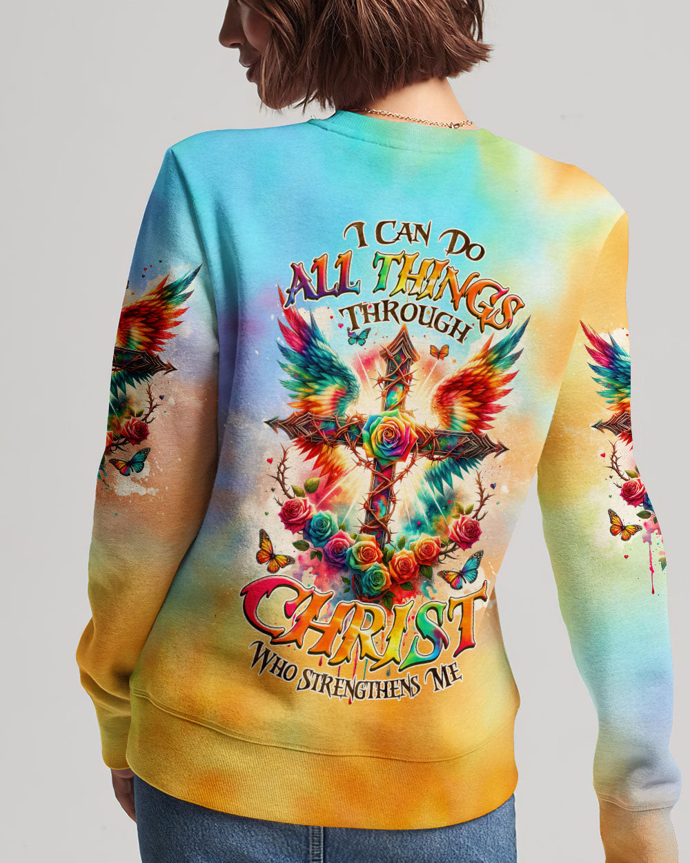 I Can Do All Things Cross Wings Tie Dye Women's All Over Print Shirt - Tlnz2401242
