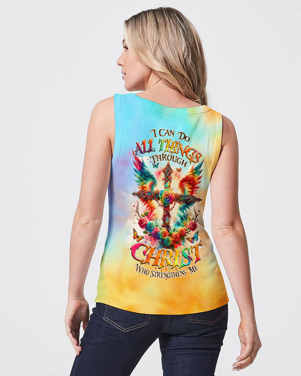 I Can Do All Things Cross Wings Tie Dye Women's All Over Print Shirt - Tlnz2401242