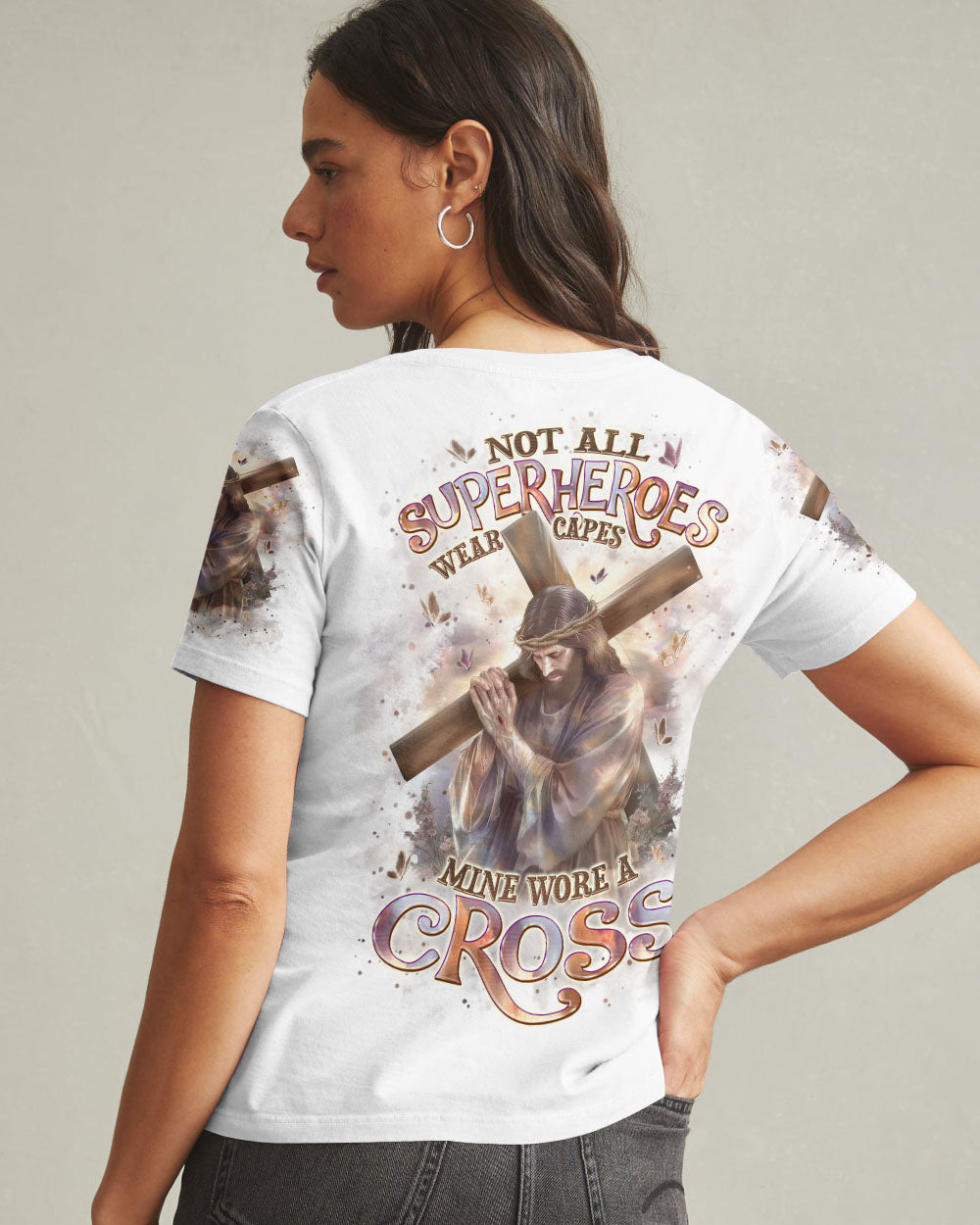 Not All Superheroes Wear Capes Mine Wore A Cross Women's All Over Print Shirt  - Tlpq0211242