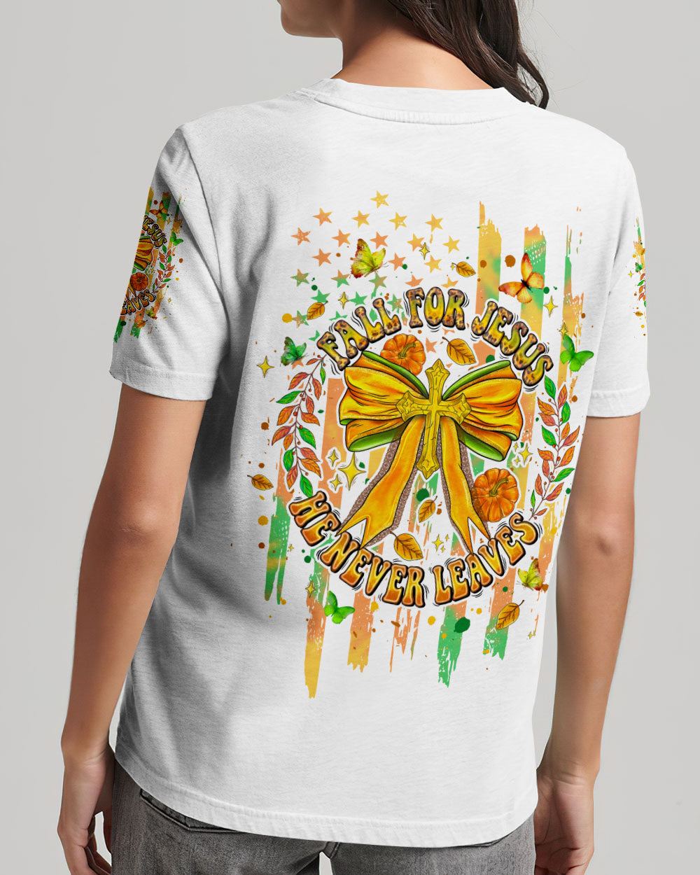 Fall For Jesus He Never Leaves Bow Cross Women's All Over Print Shirt - Tlpq2607243