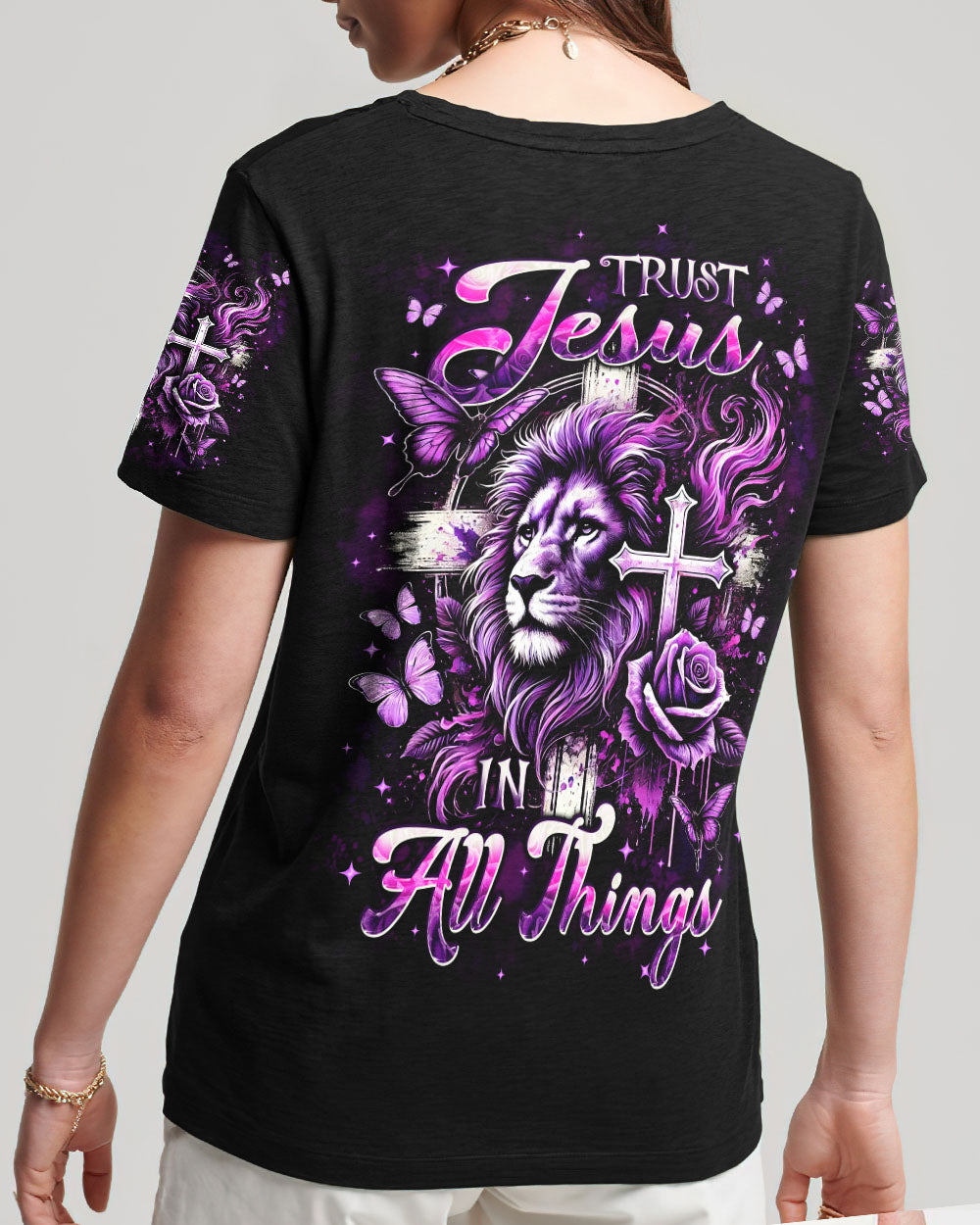 Trust Jesus In All Things Lion Women's All Over Print Shirt - Tlpq2810245
