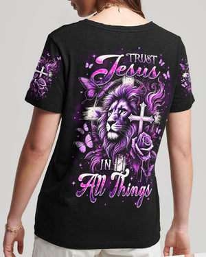 Trust Jesus In All Things Lion Women's All Over Print Shirt - Tlpq2810245