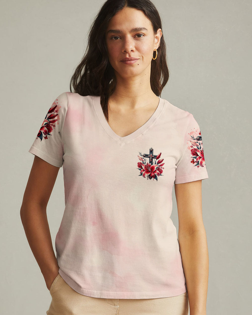 God Is With You Lilies Cross Women's All Over Print Shirt  -  Tltr0702252