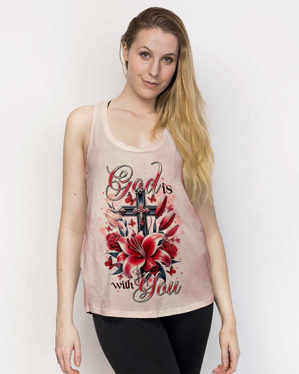 God Is With You Lilies Cross Women's All Over Print Shirt  -  Tltr0702252