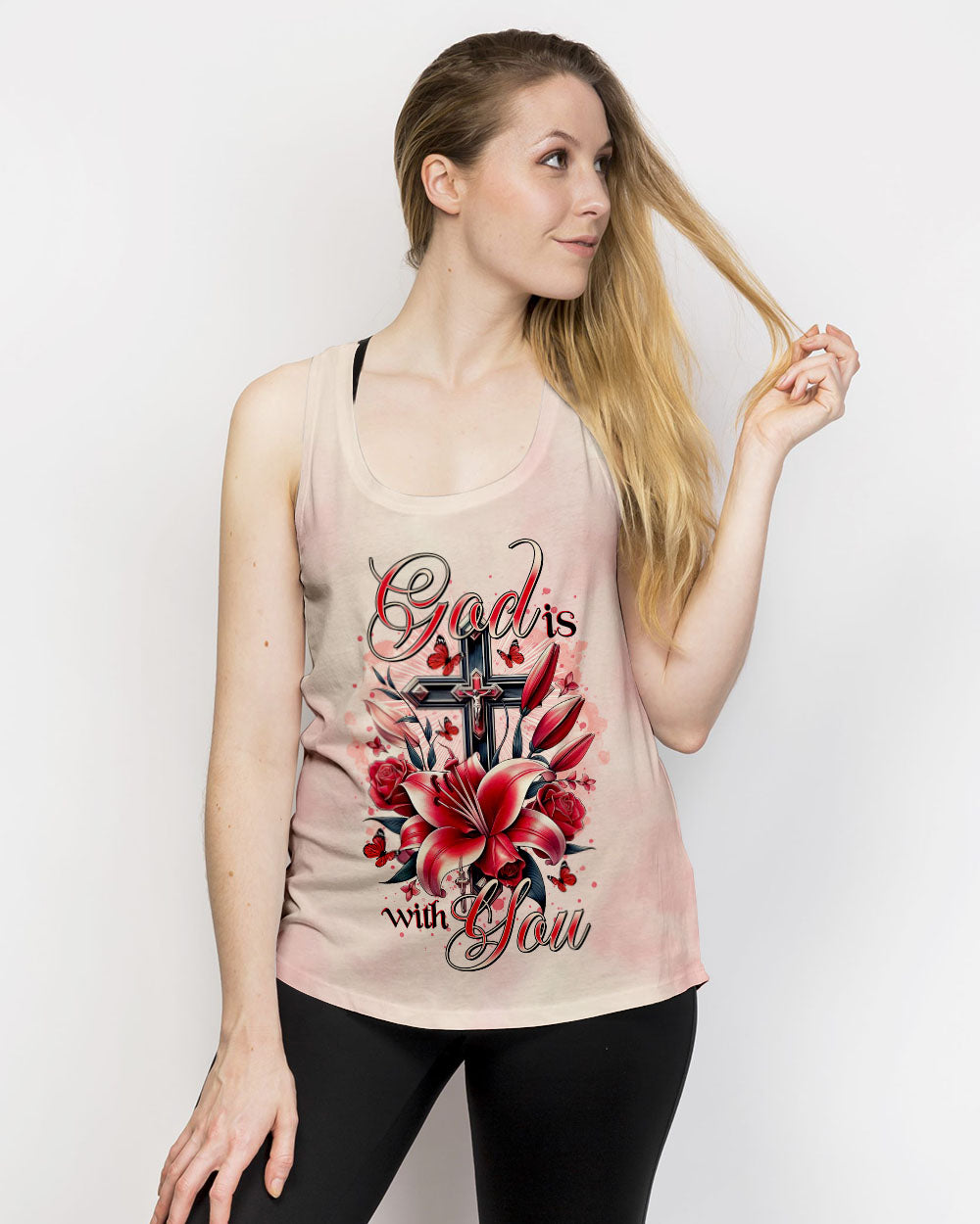 God Is With You Lilies Cross Women's All Over Print Shirt  -  Tltr0702252