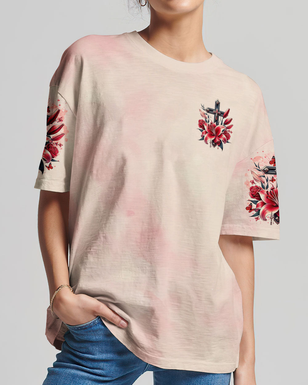 God Is With You Lilies Cross Women's All Over Print Shirt  -  Tltr0702252