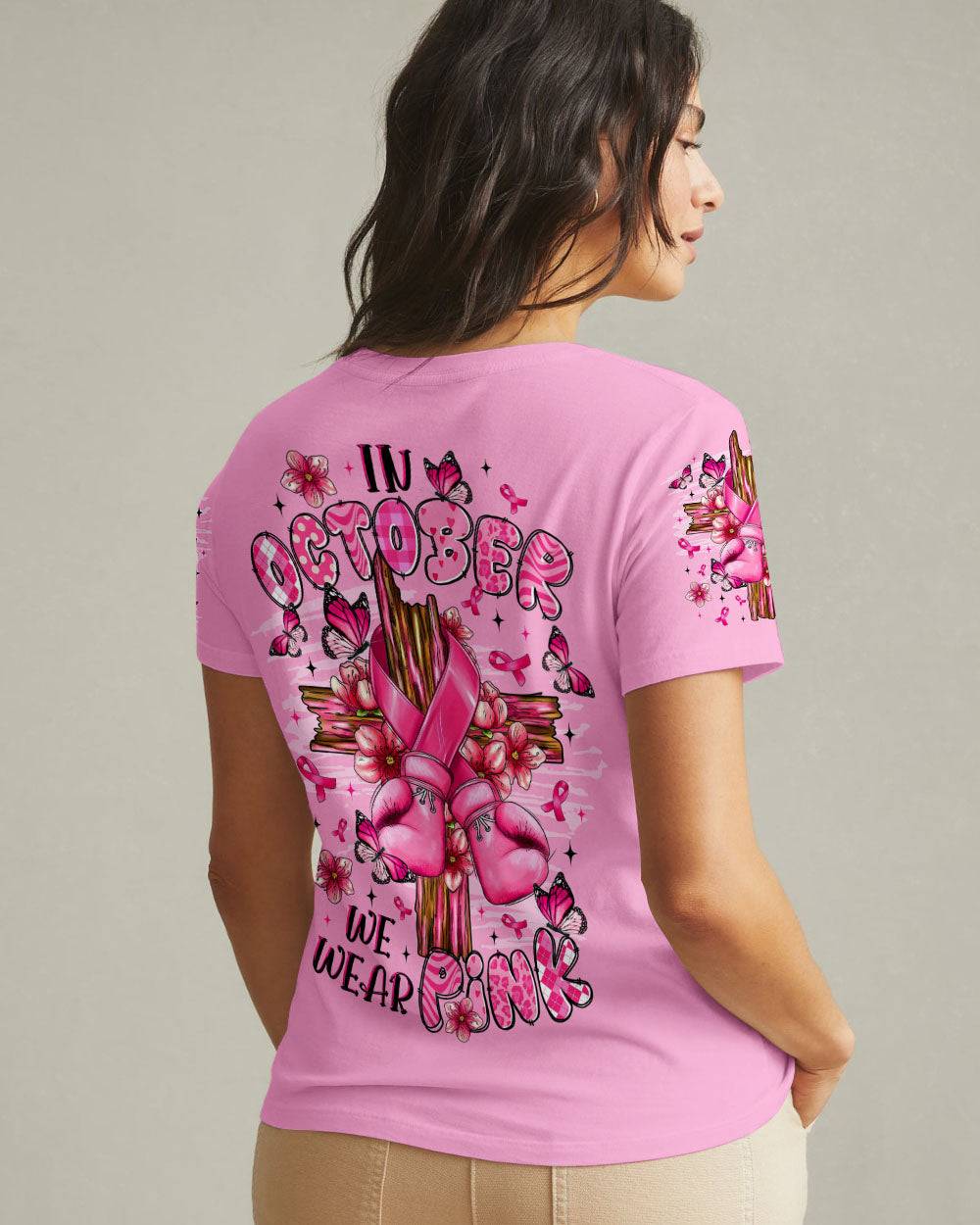 In October We Wear Pink Breast Cancer Awareness Women's All Over Print Shirt   - Tltr1108253