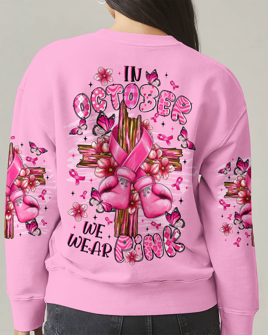 In October We Wear Pink Breast Cancer Awareness Women's All Over Print Shirt   - Tltr1108253